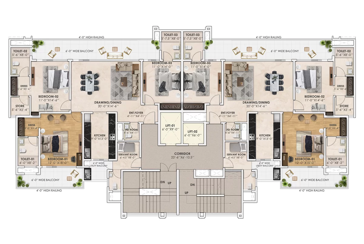 3 plus 1 BHK 2245 square feet floor plan