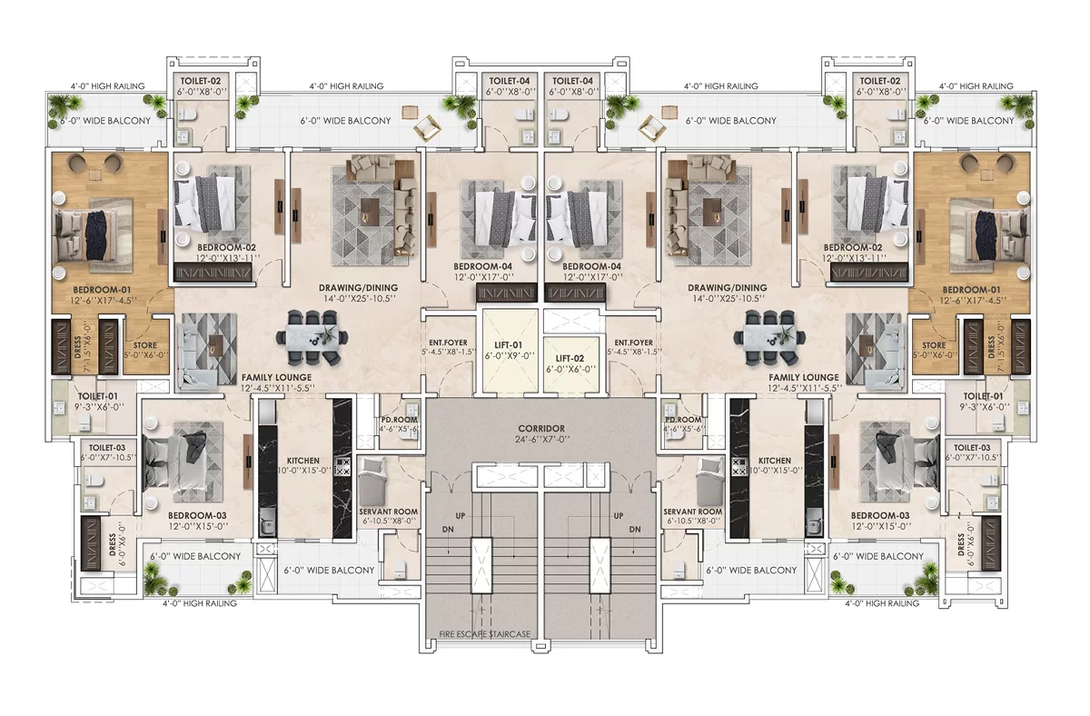 4 plus 1 BHK 2900 square feet floor plan